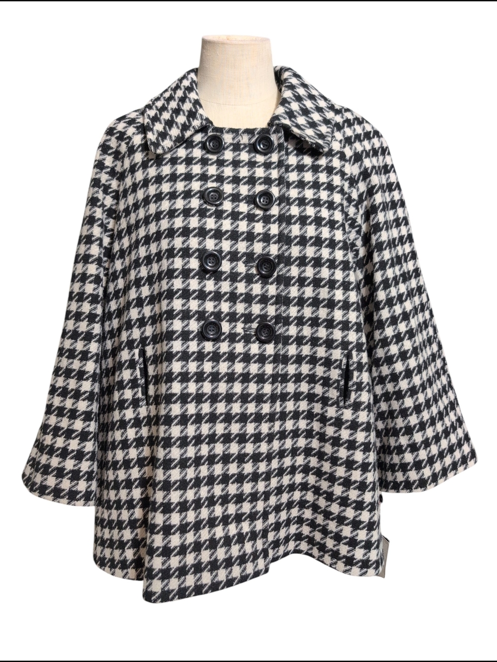 Nwt Preston & York Vintage Women's Wool Coat Houndstooth Black White Large